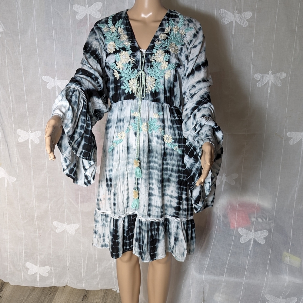 Kareena's boho tie died viscose dress tunic coverall sz ? See measurements